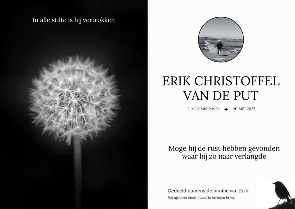 rouwkaart Erik van de Put
