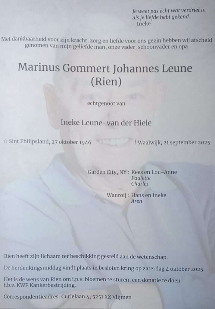rouwbrief Rien Leune